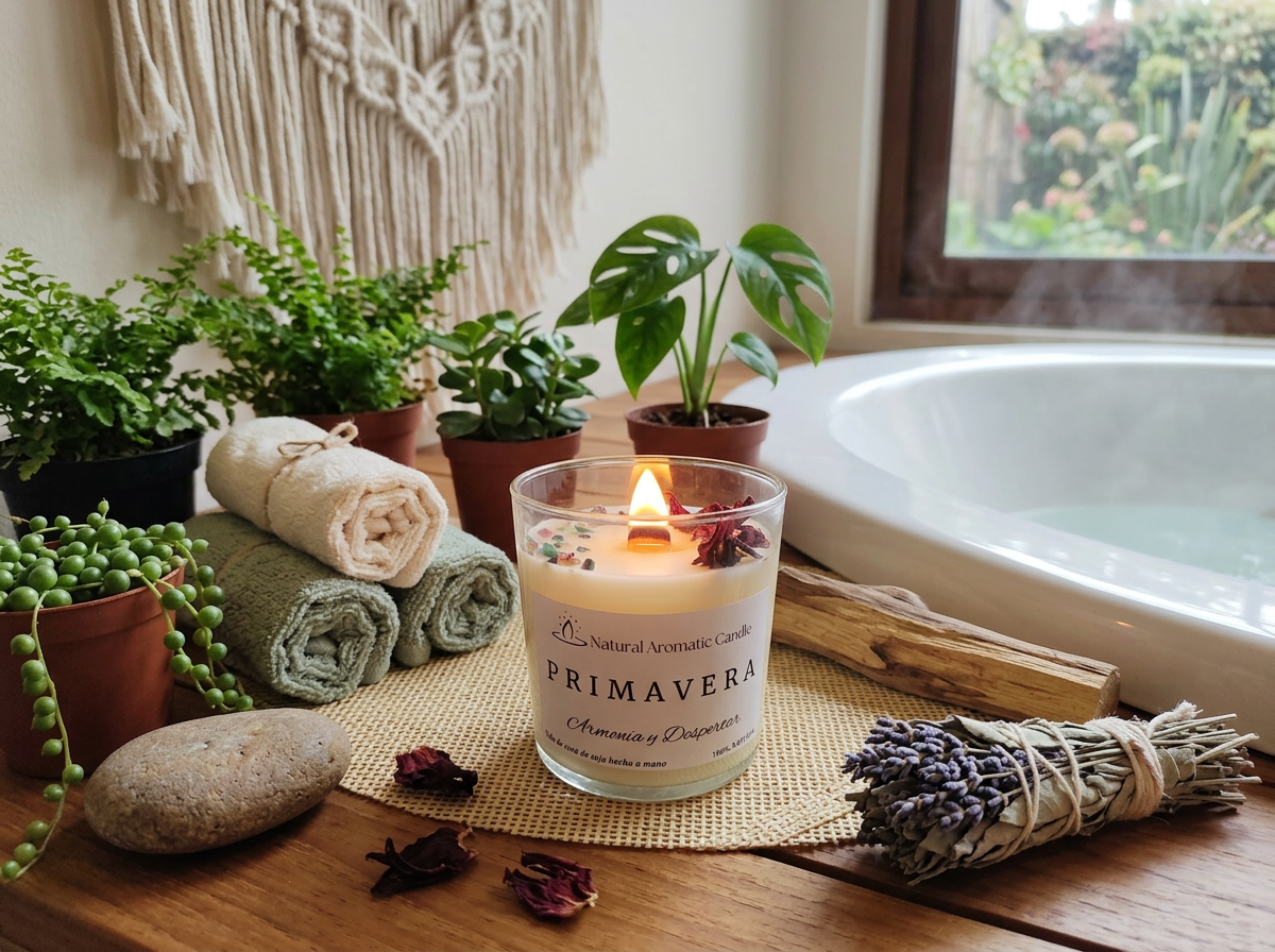 Velas aromáticas de cera de soja elaboradas de forma artesanal.