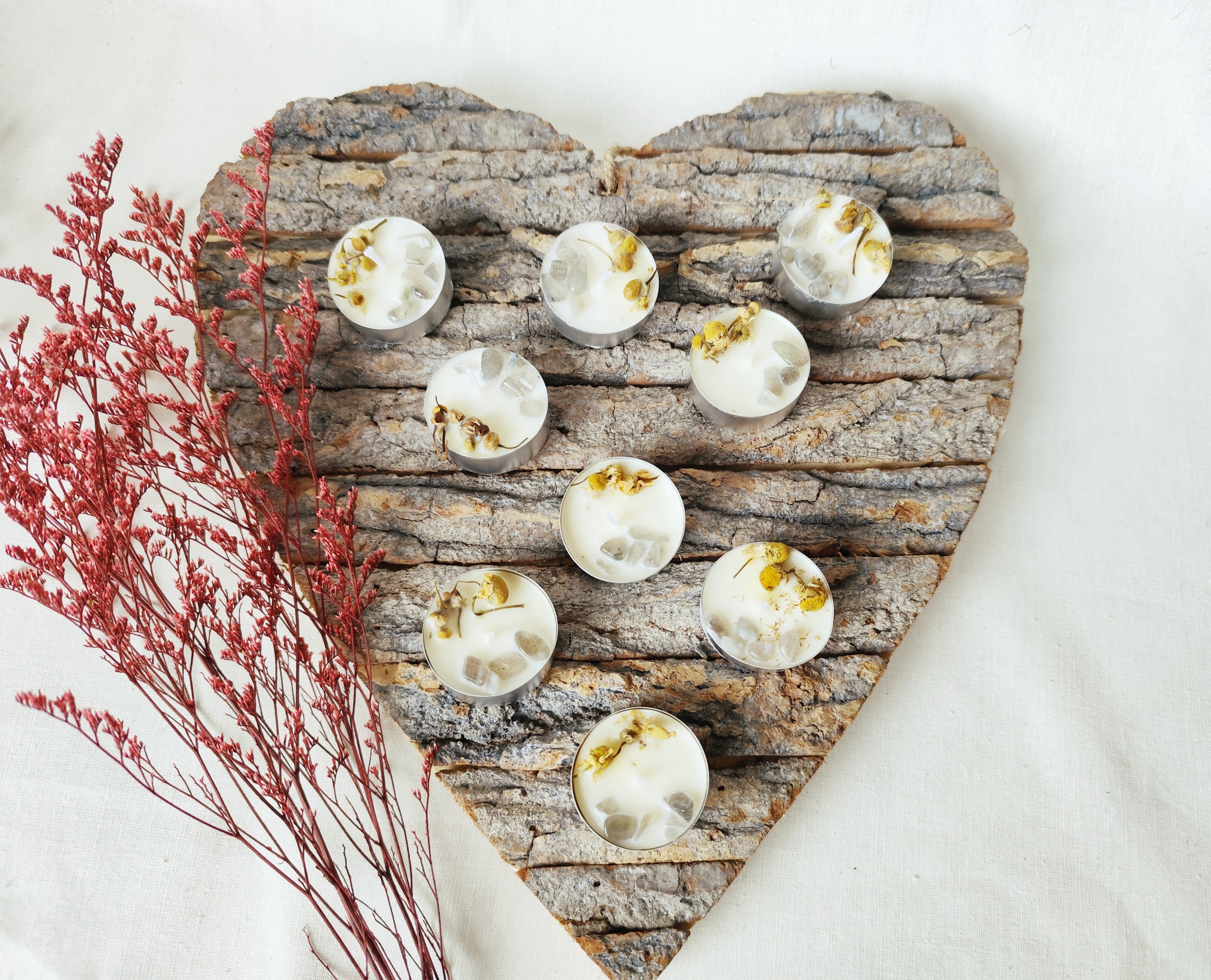 Set de 9 Velas de Té “Canción de Cuna” con Posavasos de Madera – Lavanda & Manzanilla para Relajar y Dormir Mejor