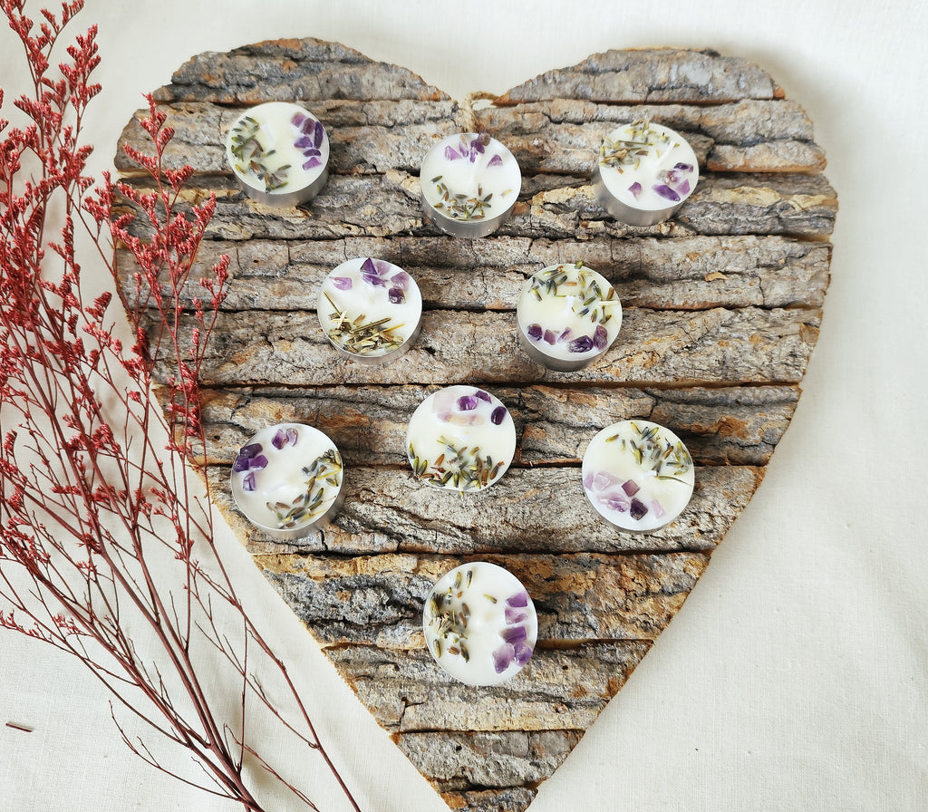 Set de velas de té de soja natural “Dormir Bien” con lavanda, bergamota y amatista