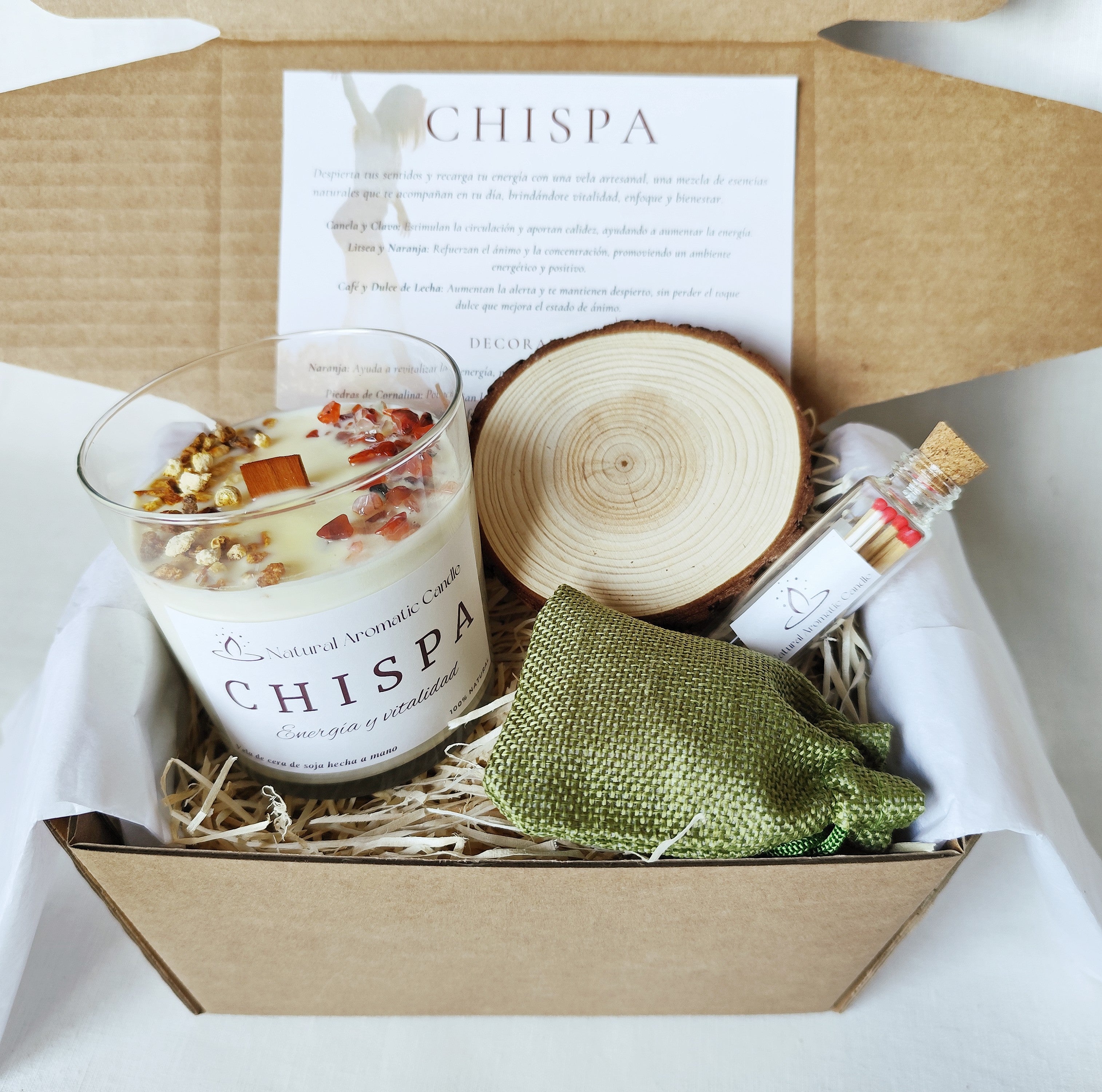 Vela aromática intensa con notas cálidas y cítricas para inspirar motivación.