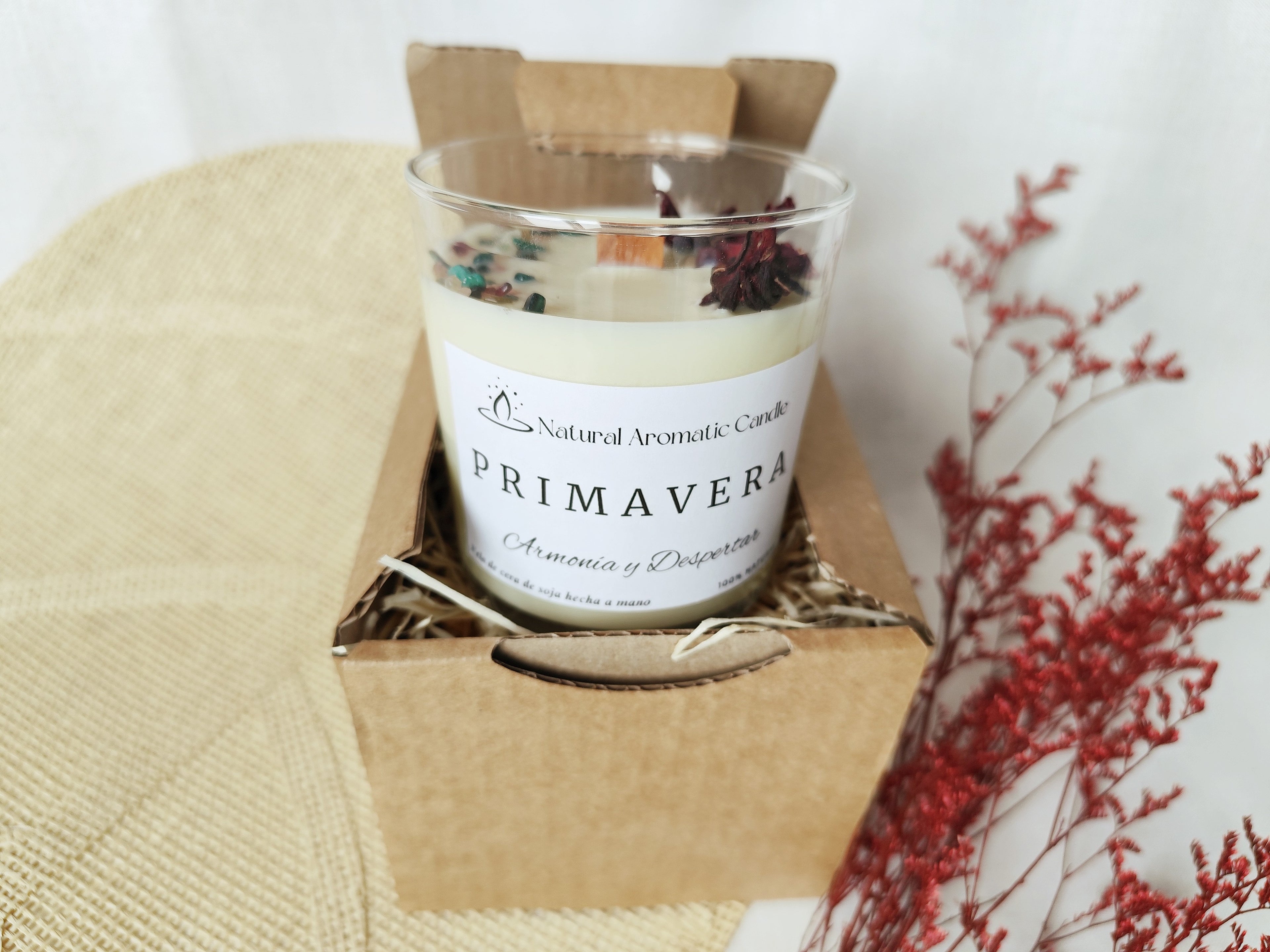 Vela grande primavera con flor de hibisco y malaquita