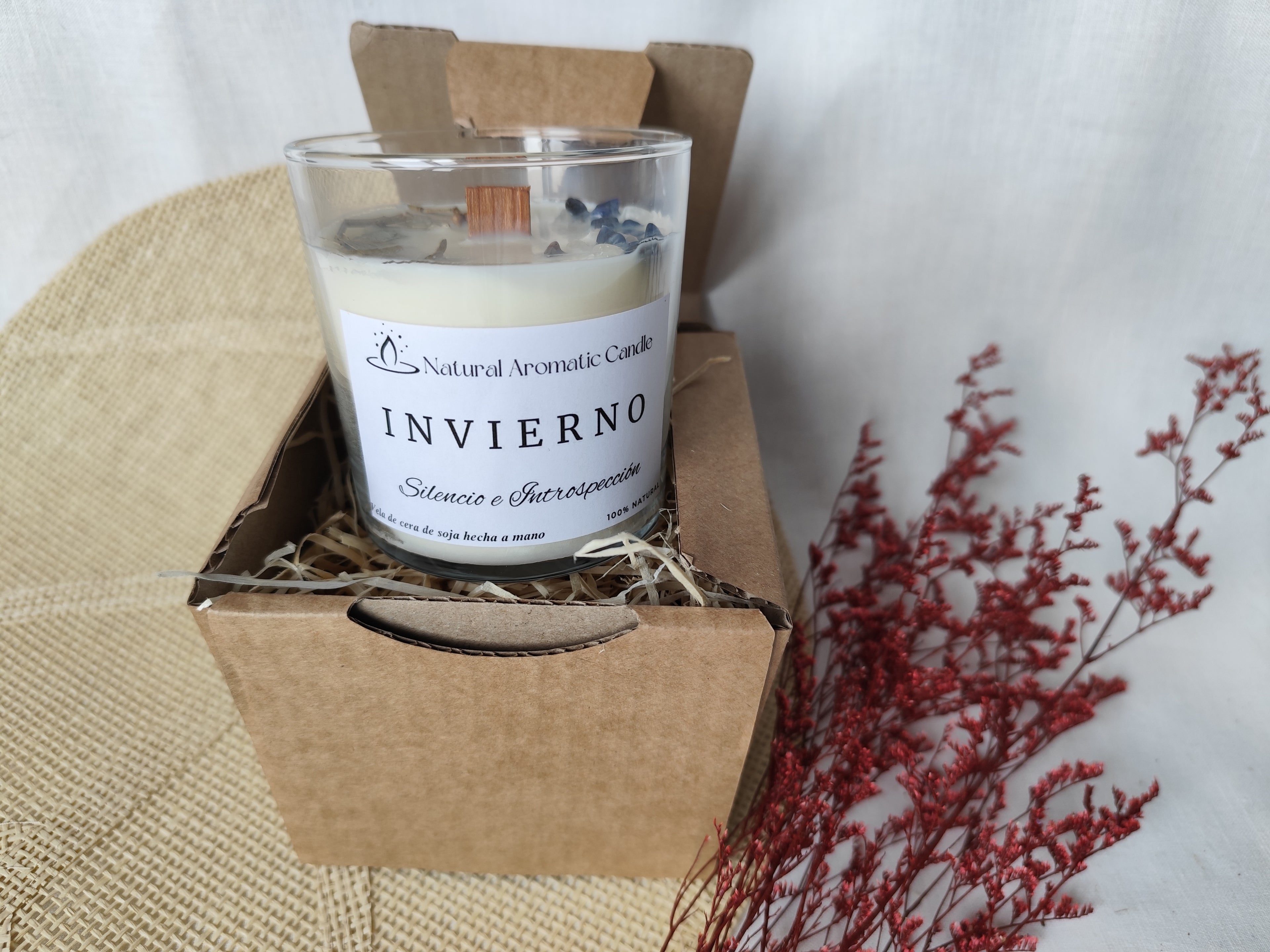 Vela de soja aromatica y natural en caja kraft