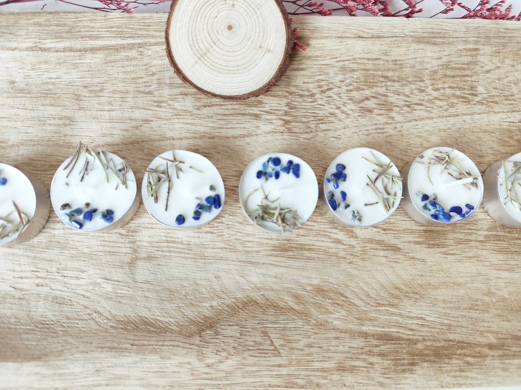 Velas de soja “Focus” con piedras lapislázuli para claridad mental