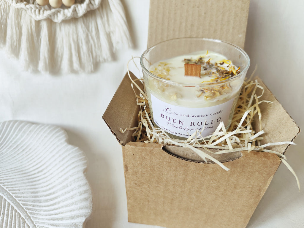 Vela de soja natural hecha a mano con pétalos de caléndula y piedra citrino