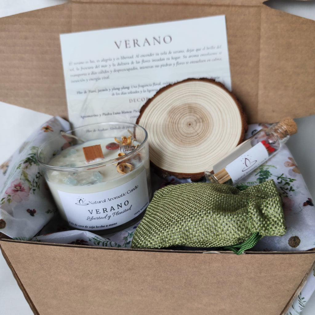 Vela premium con detalles naturales y energía serena inspirada en el océano.