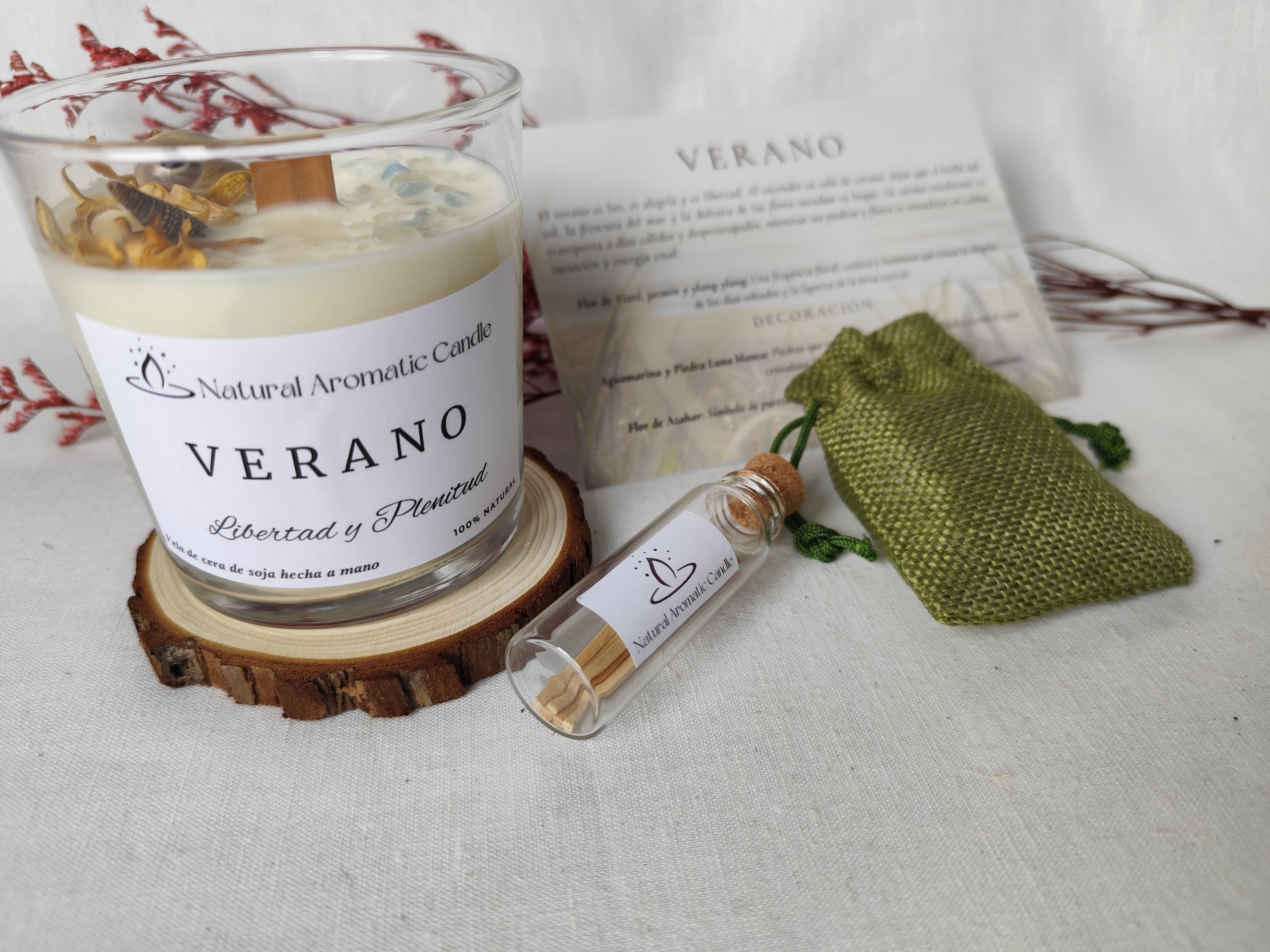 Vela decorativa inspirada en la playa y la calma de las tardes de verano.