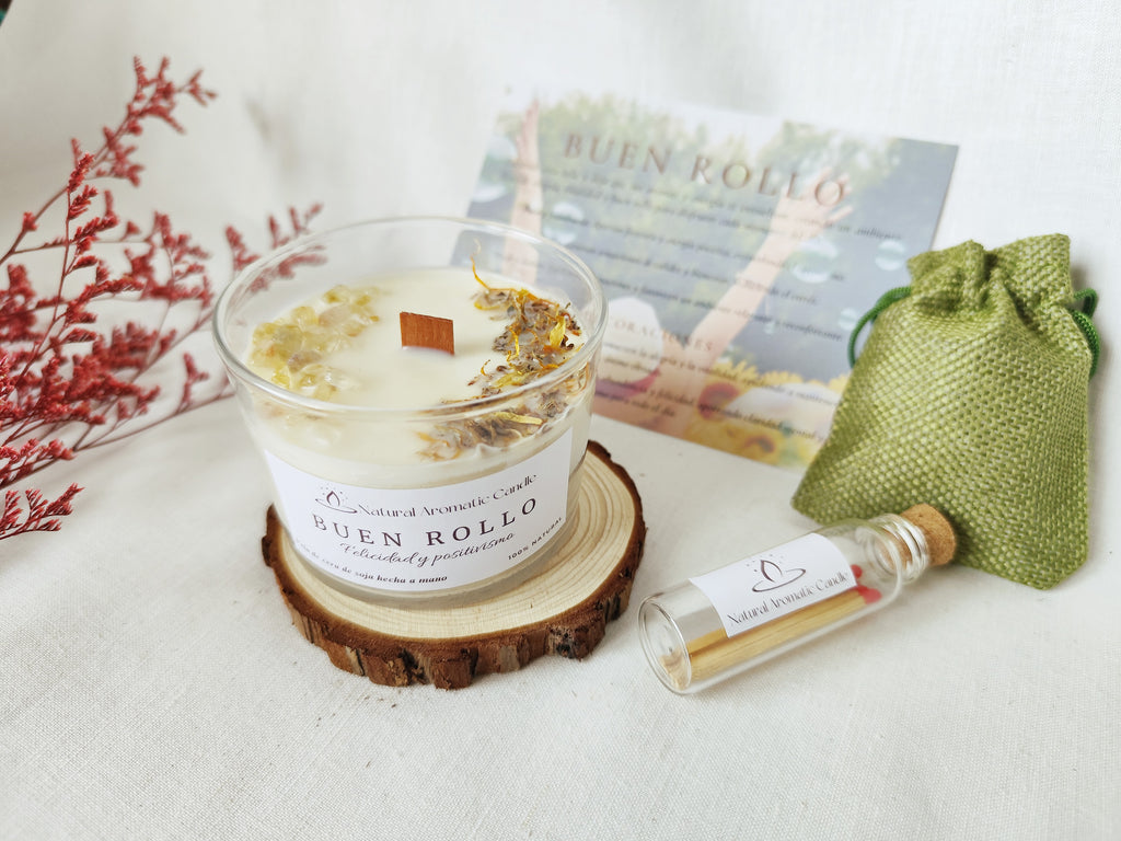 Vela de soja premium con diseño natural y energía luminosa de citrino