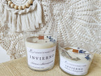 2 Velas: grande y mediana de invierno decoradas con piedras y plantas