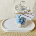 Tarro de cristal con wax melts en forma de corazón aroma Destello de Cielo cítrico y fresco